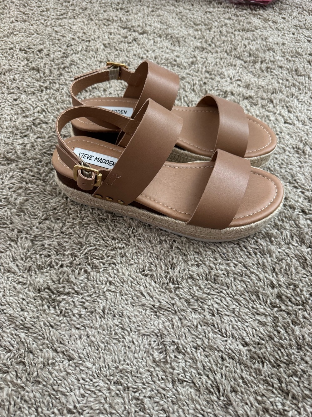 Steve Madden Tan Leather Double-Strap Platform Sandals